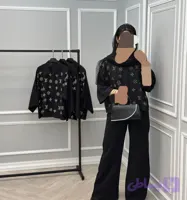 شومیز باکسی نگین دار زنانه تک رنگ مشکی ۳۸_۴۴