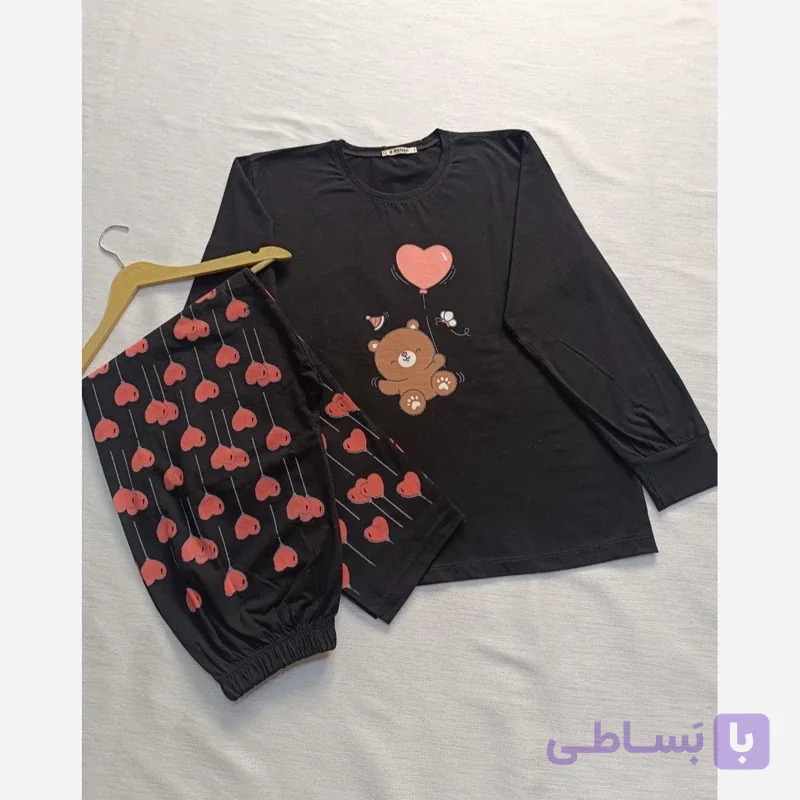 ست بلوز آستین بلند و شلوار لانگ مشکی خرس و بادکنک