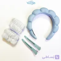 هدبند آرایشی زنانه پنج تکه آبی + تل مو و مچ بند