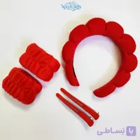 هدبند آرایشی زنانه پنج تکه قرمز با مچ بند و موگیر