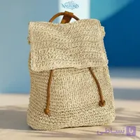 کوله پشتی حصیری زنانه وارداتی دستبافت نسکافه ای