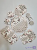 سرویس آشپزخانه پارچه ای عسل 14 تیکه گلدار نسکافه ای