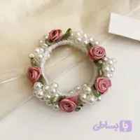 کش موی مرواریدی با گل رز
