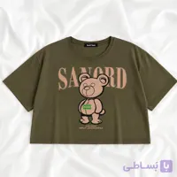 کراپ تیشرت آستین کوتاه نگین دار سوپر پنبه طرح پاندا