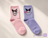 جوراب ساقدار فانتزی طرح کرومی/جوراب نخی دخترانه صورتی و بنفش