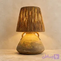 چراغ رومیزی سفالی با شید رافیا