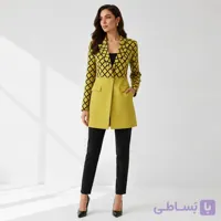 کت تک زنانه یقه انگلیسی خردلی طرح‌دار
