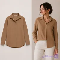 شومیز زنانه قهوه‌ای روشن ژاکارد