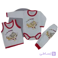 ست نوزادی پسرانه خرسی زیردکمه رکابی شلوار بلوز | زیر دکمه شیک و راحت برای نوزاد