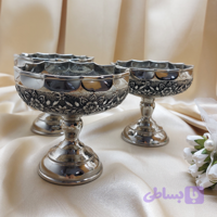 بستنی خوری مسی طرح گلبرگ با روکش کروم