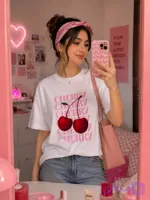 تیشرت باکسی طرح گیلاس cherry ترند تابستانه با کیفیت