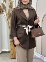 کت  زنانه با پارچه کرپ هرمس وارداتی با کمربند دیور/ چرمی