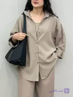 شومیز زنانه وارداتی کتان سیلک ریزشی آستین پاگون