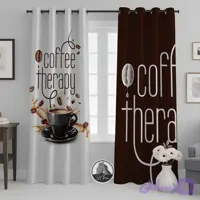 پرده کافی شاپ طرح فنجان قهوه و نوشته Coffee Therapy کد DA-(4026) | دکور آشپزخانه