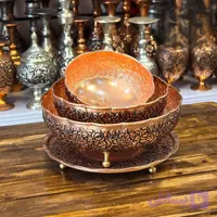 ست پذیرایی مسی گل رز سه پایه کروم ۴ تکه زنجان