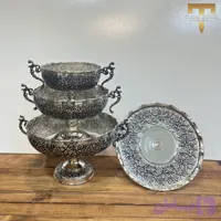 سرویس پذیرایی مسی سلطنتی تک پایه گل رز کروم ۴ پارچه