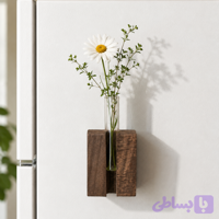 مگنت یخچال چوبی طرح گلدان طبیعی و لوله شیشه ای