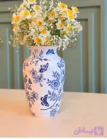 گلدان سرامیکی آبی نقش گل و پروانه