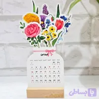 تقویم رومیزی طرح گل با پایه چوبی