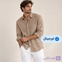 پیراهن کنفی آستین بلند مردانه وارداتی زارا ZARA- کرم تیره