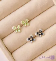 گوشواره میناکاری میخ روکش نقره گل دفرمه