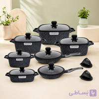 سرویس قابلمه ۱۴ پارچه مربعی لایف اسمایل مدل SPHM-S-GL-14N-BLACK