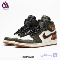 کفش نایک ایر جردن وان (Jordan 1) ساق‌ دار پترن مار مشکی سفید