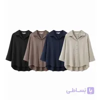 شومیز کراپ سیلک پلاس دوکمه نقره ای مور
