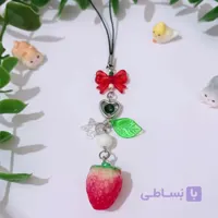 آویز موبایل توت فرنگی فانتزی صورتی | آویز فلش | فونچارم