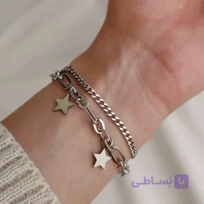 دستبند زنانه دو ردیفه استیل طرح ستاره