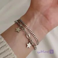 دستبند زنانه دو ردیفه استیل طرح ستاره