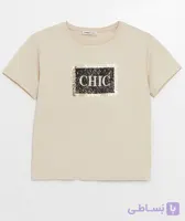 تیشرت زنانه LC Waikiki رنگ کرم با طرح CHIC