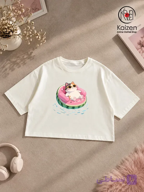 کراپ تیشرت فانتزی طرح گربه خسته – کد ECT005