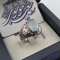 انگشتر مردانه نقره عیار ۹۵با سنگ عقيق یمنی کبود رکاب دست ساز شبکه وآینه کاری