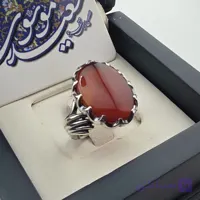 انگشتر مردانه نقره عیار ۹۲۵با سنگ عقيق یمنی سرخ بیضی رکاب ماشینی