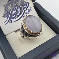 انگشتر مردانه نقره عیار ۹۵با سنگ عقيق یمنی کبود بیضی رکاب دست ساز قلم زده