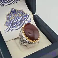 انگشتر مردانه نقره عیار ۹۵با سنگ عقيق یمنی سرخ کبدی الماس تراش رکاب دست ساز آینه کاری