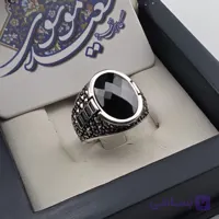 انگشتر مردانه نقره عیار ۹۲۵با سنگ مشکی رکاب اکسسوری کار ترک سیاه قلم