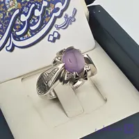 انگشتر مردانه نقره عیار ۹۵با سنگ عقيق یمنی کبود بیضی رکاب دست ساز قلم زده