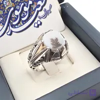 انگشتر مردانه نقره عیار ۹۲۵با سنگ عقيق شجری قائن مربع رکاب دست ساز شبکه