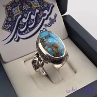 انگشتر مردانه نقره عیار ۹۲۵با سنگ فیروزه نیشابوری شجری رکاب ماشینی