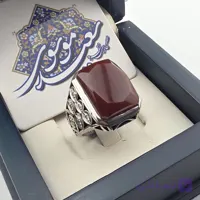 انگشتر مردانه نقره عیار ۹۵با سنگ عقيق یمنی سرخ کبدی الماس تراش رکاب دست ساز آینه کاری