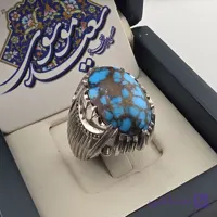 انگشتر مردانه نقره عیار ۹۵با سنگ فیروزه شجری نیشابوری دامله گرد رکاب دست ساز