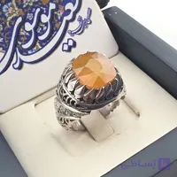 انگشتر مردانه نقره عیار ۹۵با سنگ یاقوت زرد آفریقایی رکاب دست ساز شبکه وآینه کاری