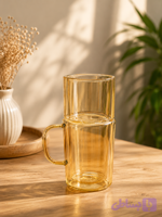 پارچ و لیوان شیشه‌ای دودی طلایی مدل آمبر