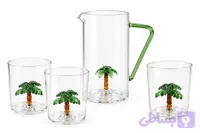 پارچ و لیوان شیشه‌ای طرح نخل مدل استوایی