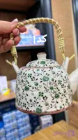 قوری سرامیکی دسته حصیری 750 میلی‌لیتر طرح ژاپنی