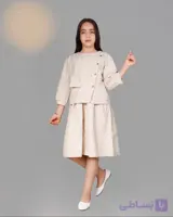 ست شومیز و دامن دخترانه جیب دار گل بابونه ای لینن نخ ترک