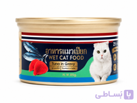 کنسرو گربه با طعم ماهی تن و هویج در آب گوشت تایمهر