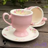 فنجان چای خوری گل دار فانتزی با زیره